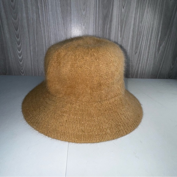 Bucket Hat Fuzzy Angora Wool Blend Beige Camel Classic Streetwear Y2K HipHop - Picture 1 of 4